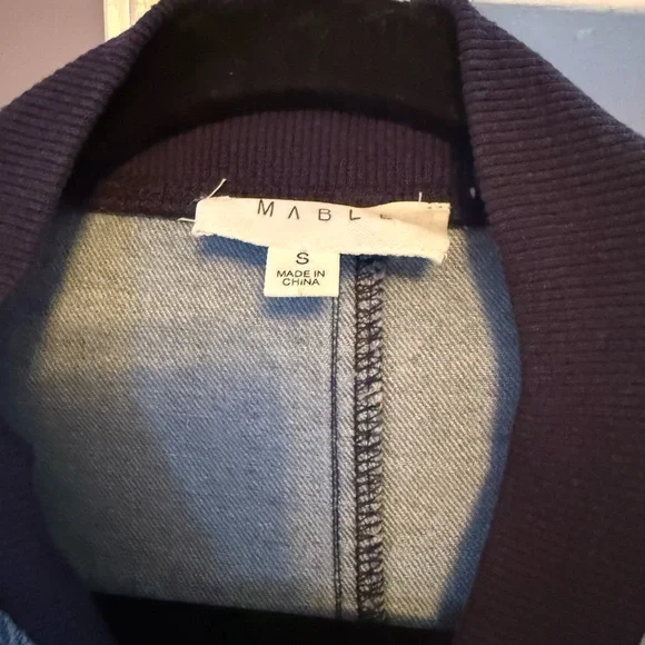 MABLE | Light Blue Denim Jacket with Navy Ribbed Collar | Sz S - Picture 2 of 3